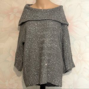 CHICO’S Shimmery Sequin Cowl Neck Sweater SZ 1 M